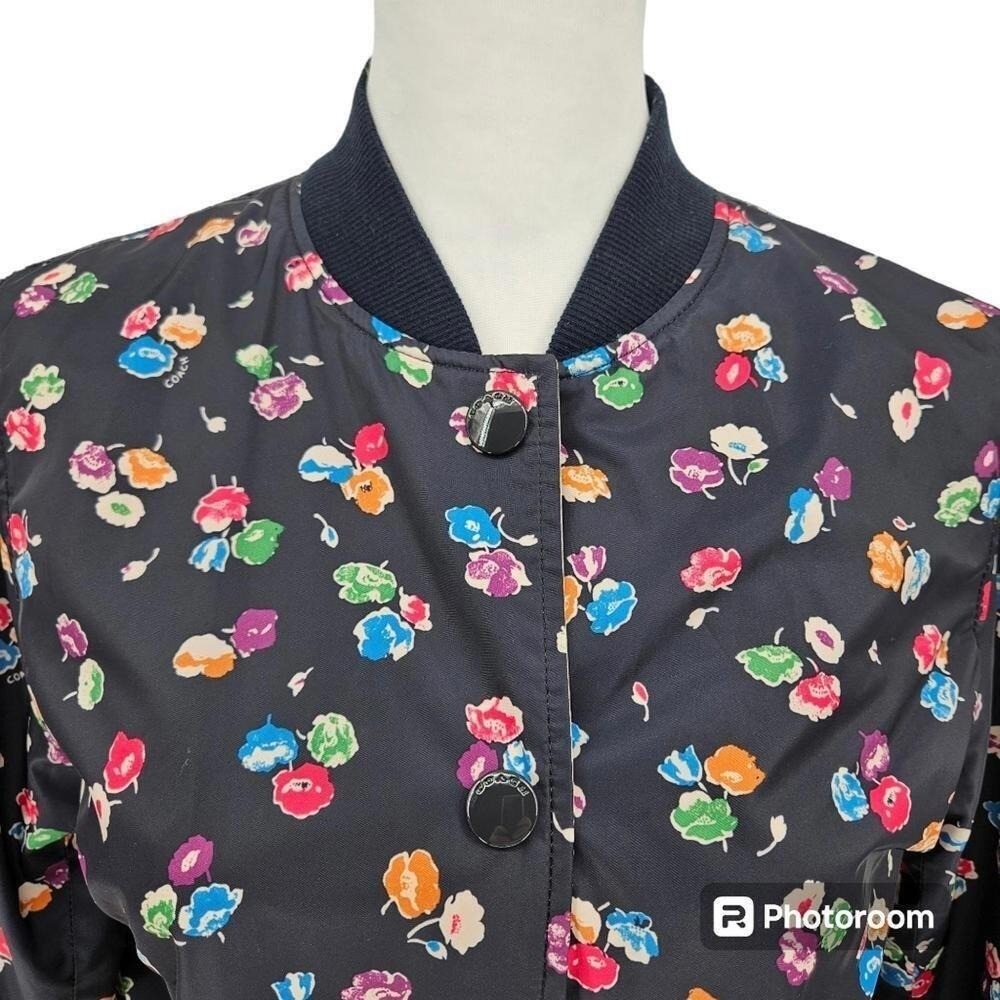Coach Reversible Bomber Jacket Womens S Black Floral NYC 41 Varsity Coat - Picture 3 of 13